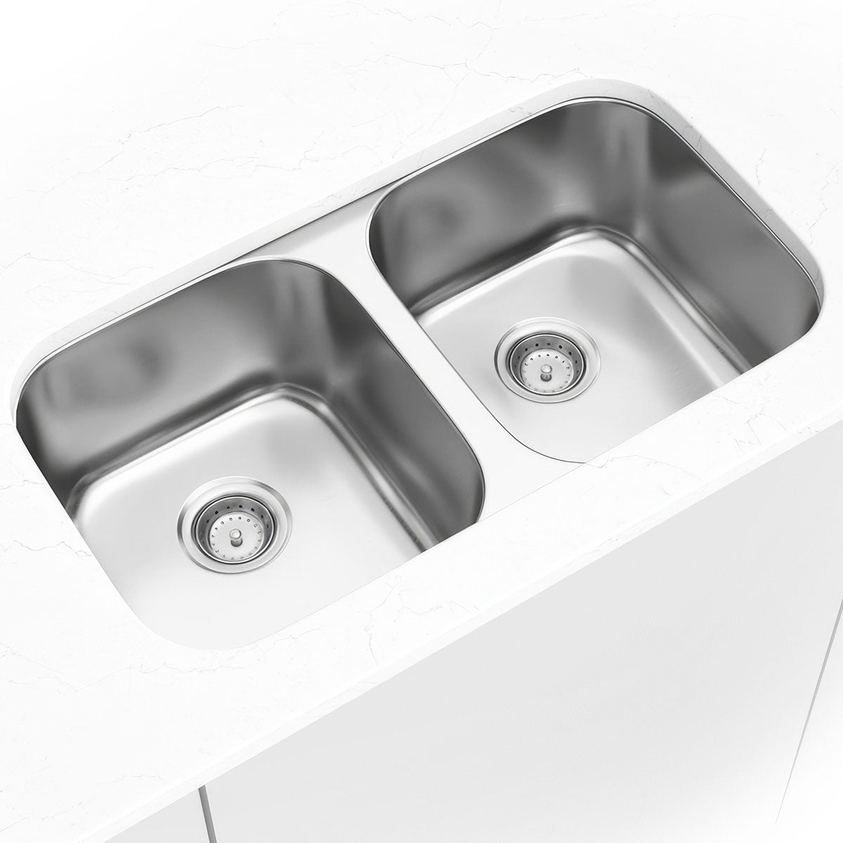 Single-Cutout 3218 18-Gauge Stainless-Steel Sink — installed room view — color Light gray stainless steel
