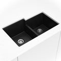 Quartz Composite Straight Double-Bowl 60/40 Sink 3221 — installed room view — color Black