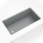 Quartz Composite Straight Single-Bowl Sink 3119 — installed room view — color Gray
