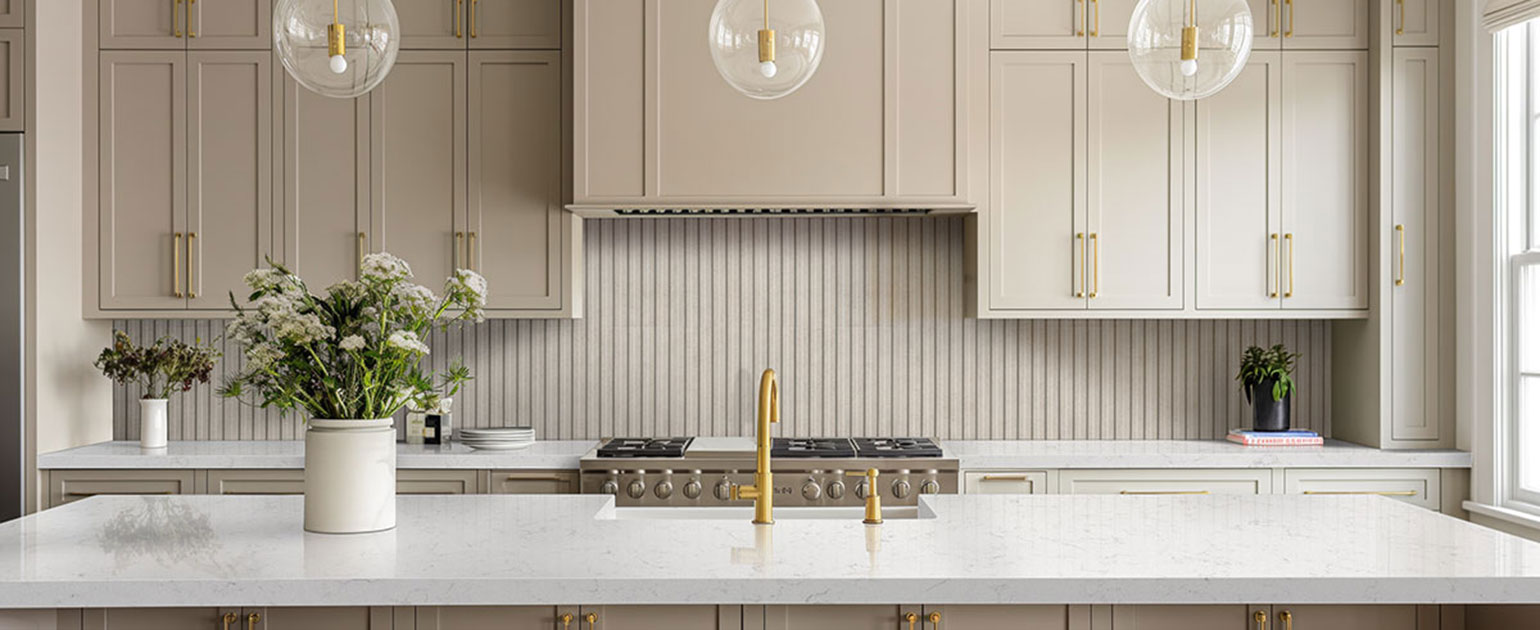 Sinfonia Hip Hop Fluted Porcelain Wall Tile installed room scene