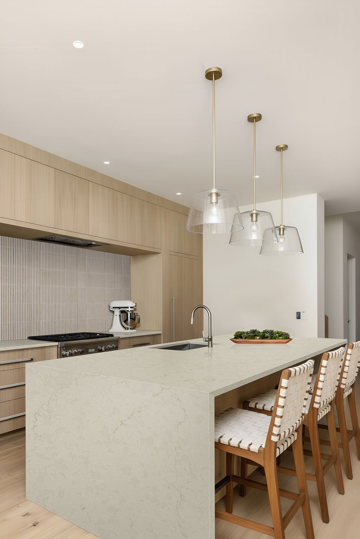 Sinfonia Piano Fluted Porcelain Wall Tile — installed room view — color Arena