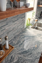 Smoky Alps Interlocking 8mm Porcelain-Glass Mosaic — installed room view — color Alps