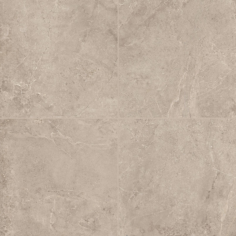 Soreno Limestone-Look Matte Porcelain Tile — close-up texture view — color Taupe