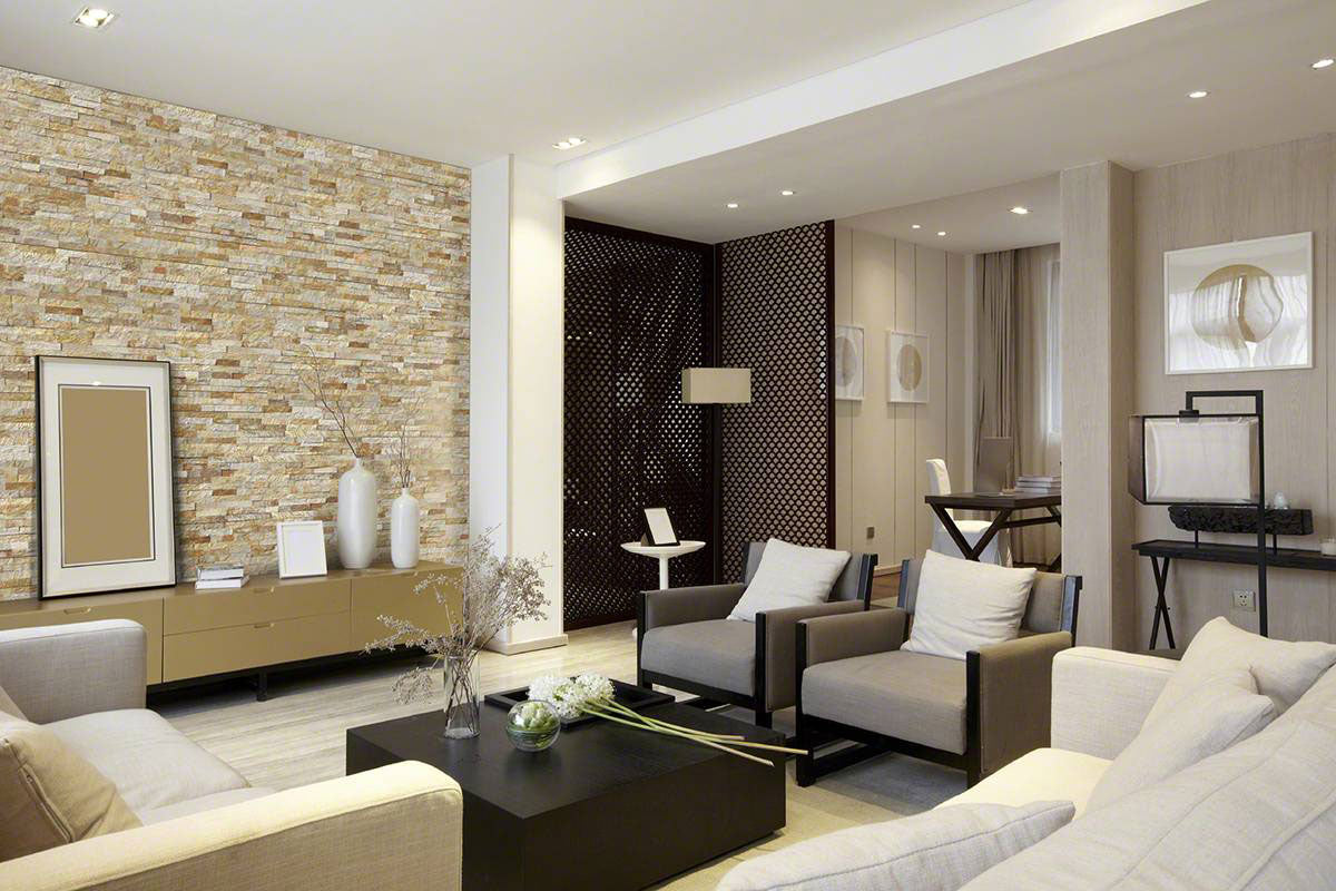 Rockmount Natural-Stone Stacked Stone Corner — installed room view — color Sparkling Autumn Ledger