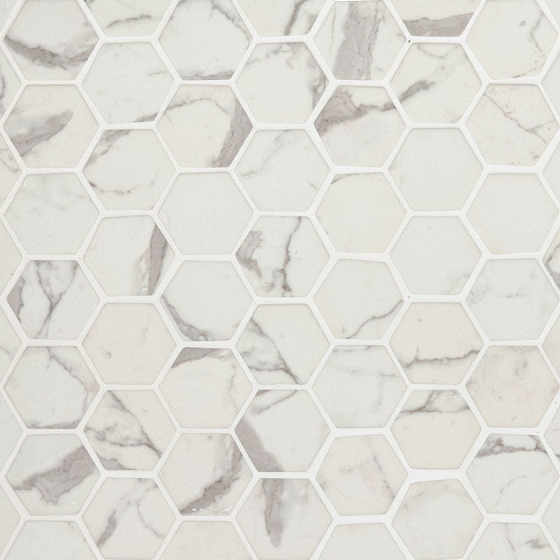 Statuario Celano 2-inch Hexagon 6mm Recycled-Glass Mosaic — clean product view
