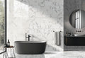Pietra Statuario 3x18 Matte Porcelain Bullnose — installed room view