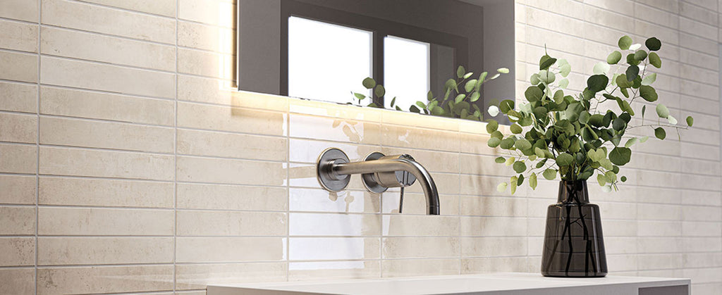 Stella 2x10 Glossy Ceramic Wall Tile installed room scene
