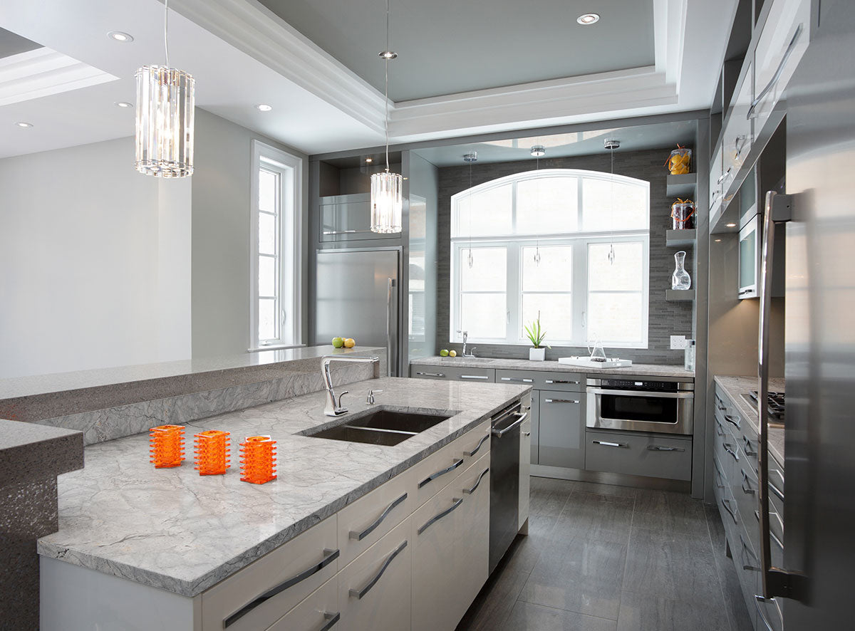 Stream White Granite Slab — room scene