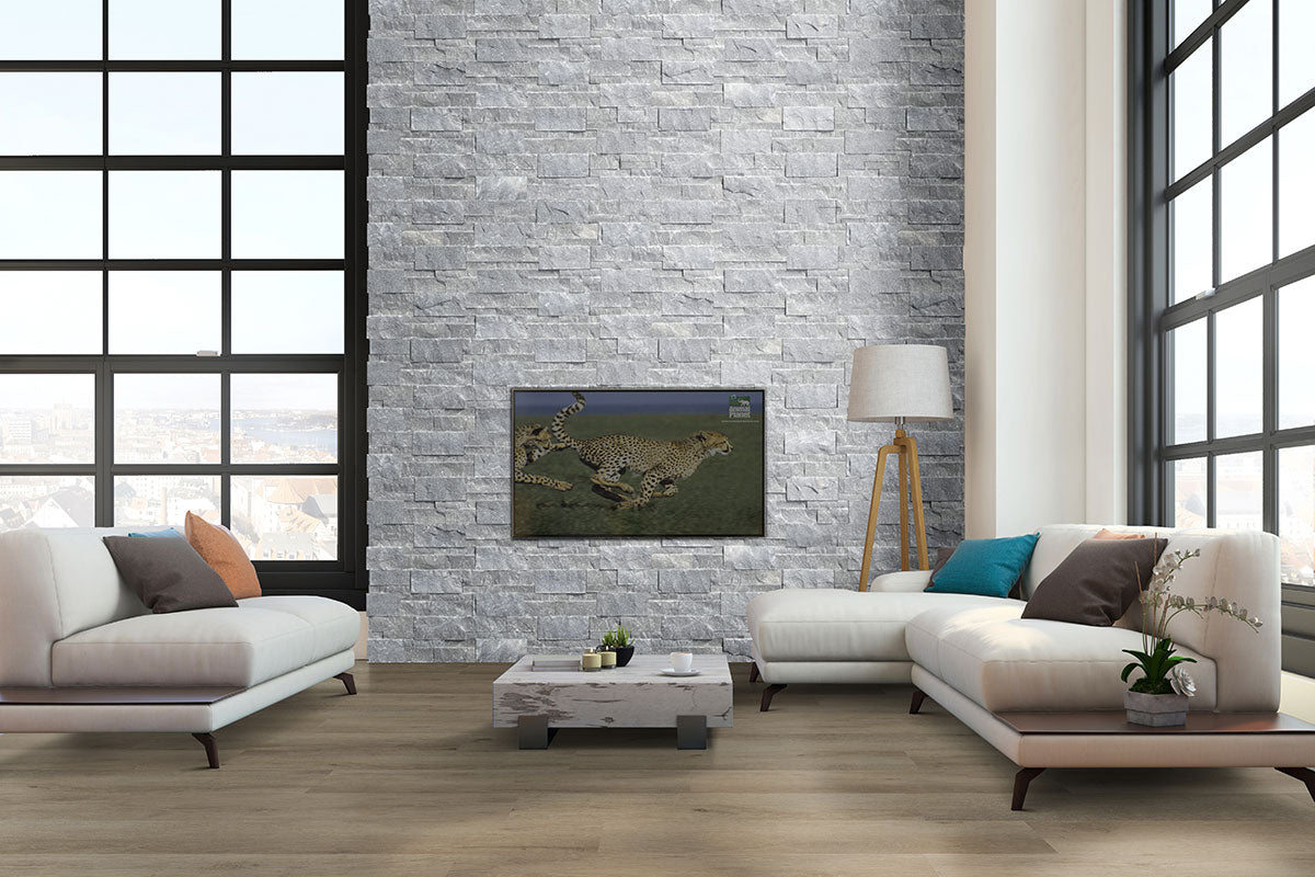 Studio 9x48 9mm Waterproof Rigid-Core LVP — installed room view — color Lark