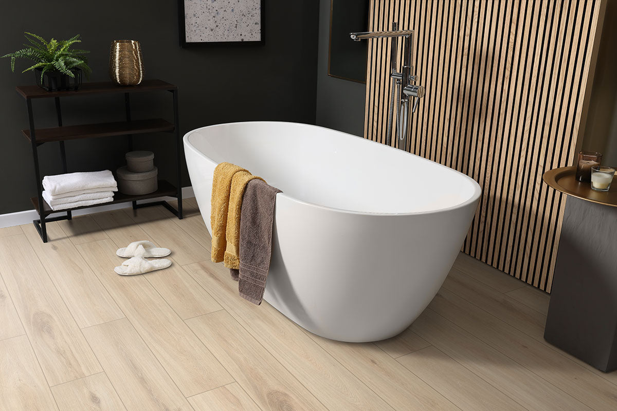 Smithcliffs Waterproof Hybrid Rigid-Core Flooring — installed room view — color Sunnyvale