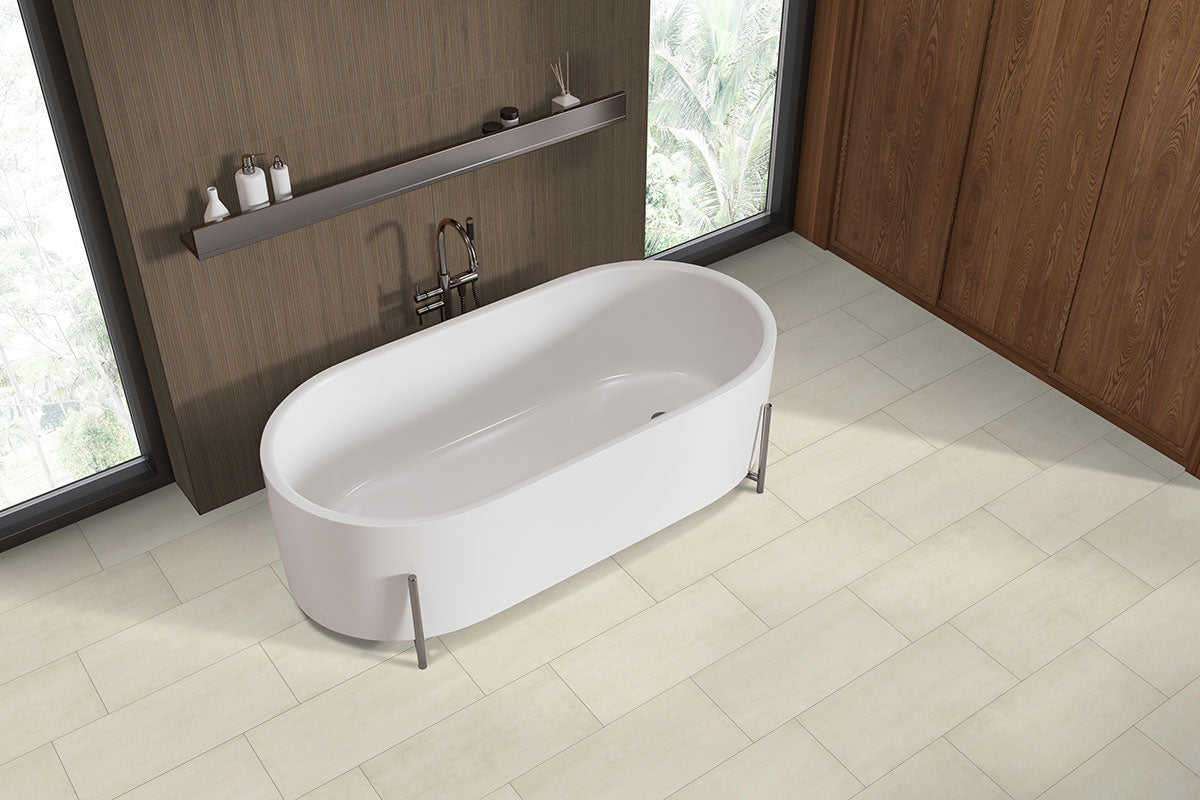 UrbanSlat 16x48 Fluted Ceramic Wall Tile — installed room view — color Tawny