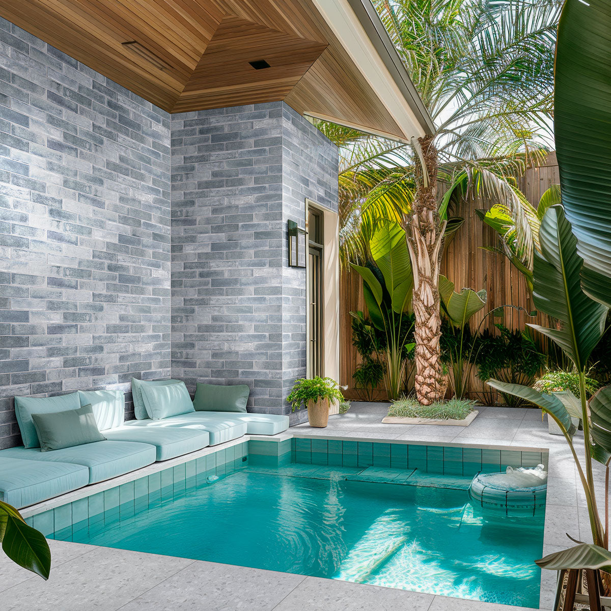 Terrazo Glacier Porcelain Pool Coping - installed example (representative)