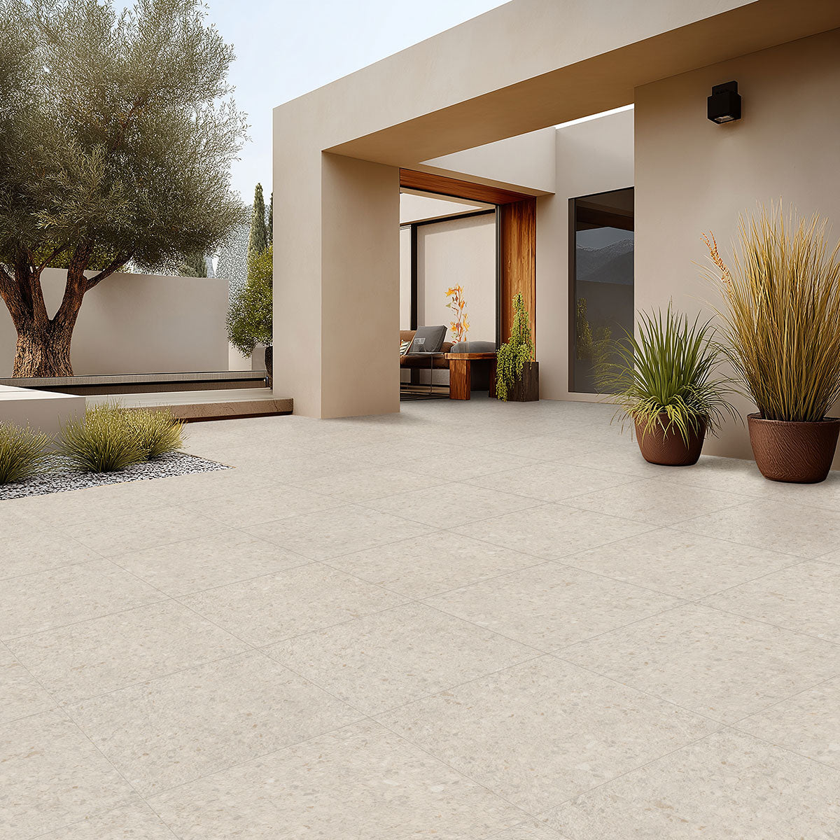 Terrazo Glacier Porcelain Paver - installed example (representative)