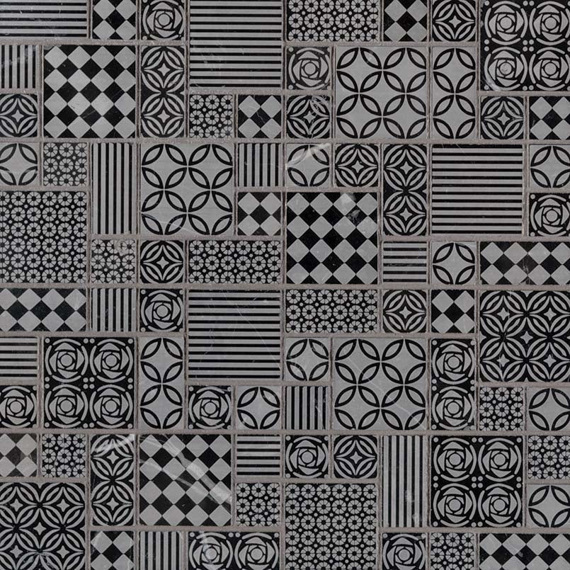 Tetris Blanco and Nero 10mm Marble Mosaic — clean product view — color Nero