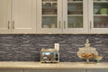 Titan Interlocking 8mm Stone-Glass Mosaic — installed room view — color Gray, beige and metallic neutrals