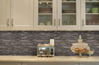Titan Interlocking 8mm Stone-Glass Mosaic — installed room view — color Gray, beige and metallic neutrals
