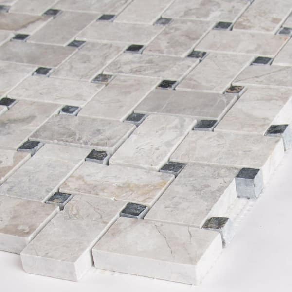 Tundra Gray Basketweave Polished Marble Mosaic product view