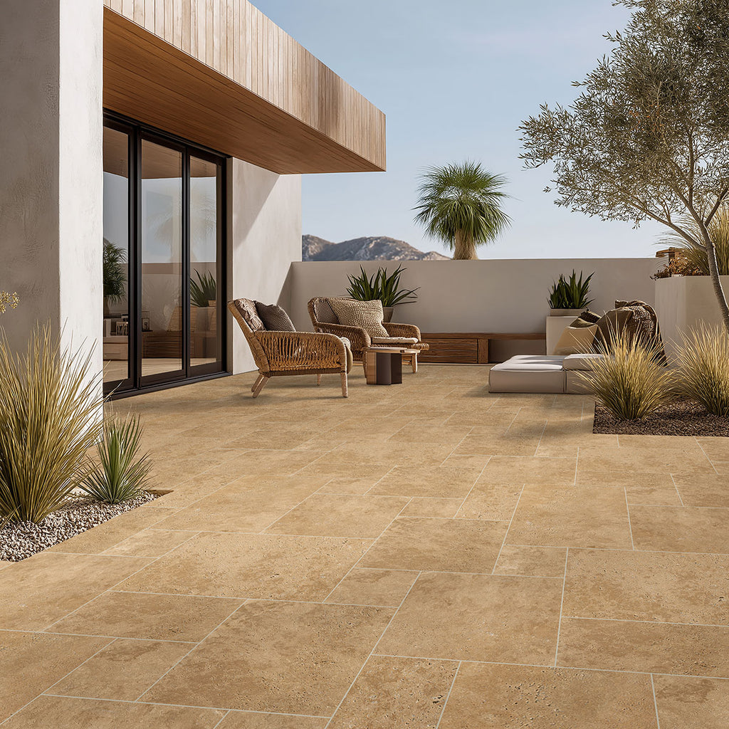 Tuscany Beige Natural Stone Paver - installed example (representative)