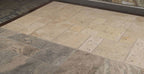 Tuscany Beige Versailles Pattern Travertine Tile — installed room view — color Beige and ivory