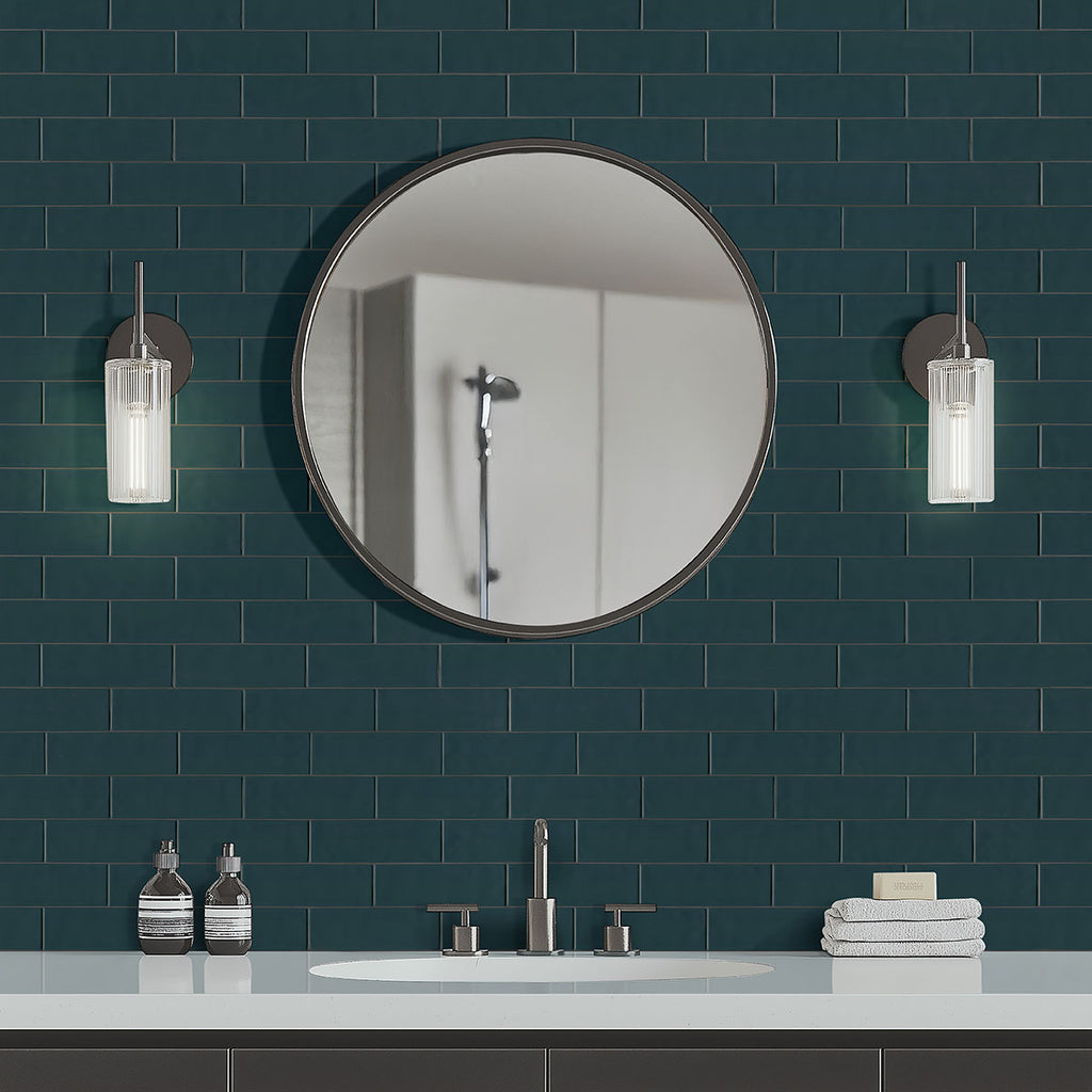 Urbano 4x12 Glossy Ceramic Wall Tile — installed room view — color Navy