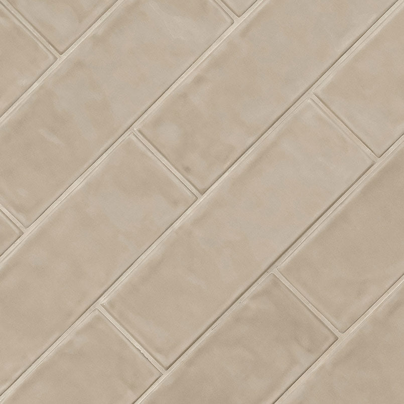Urbano 3D Mix 4x12 Glossy Ceramic Wall Tile — isometric scale view — color Warm Concrete