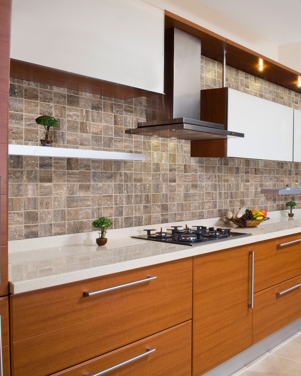 Veneto 2x2 Porcelain Mosaic — installed room view — color Noce