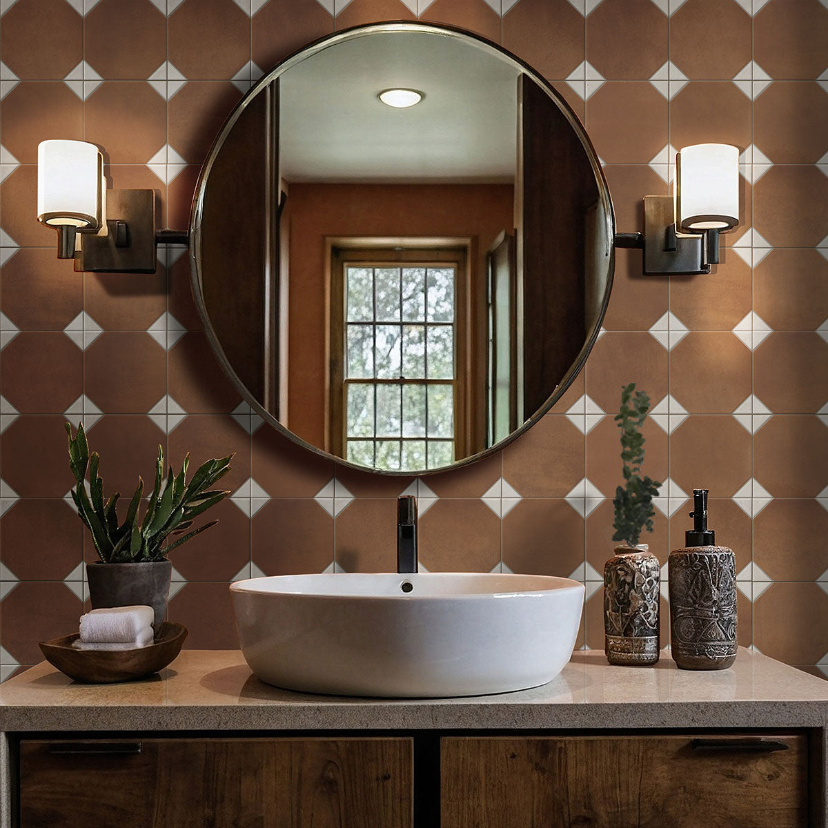 Via Bianchi Cotto 13x13 Matte Patterned Porcelain Tile — installed room view