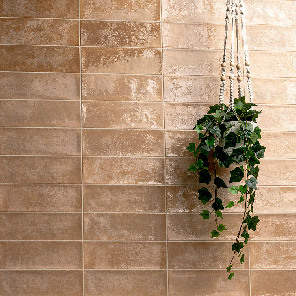 Village 4x12 Matte Ceramic Wall Tile — installed room view — color Coral