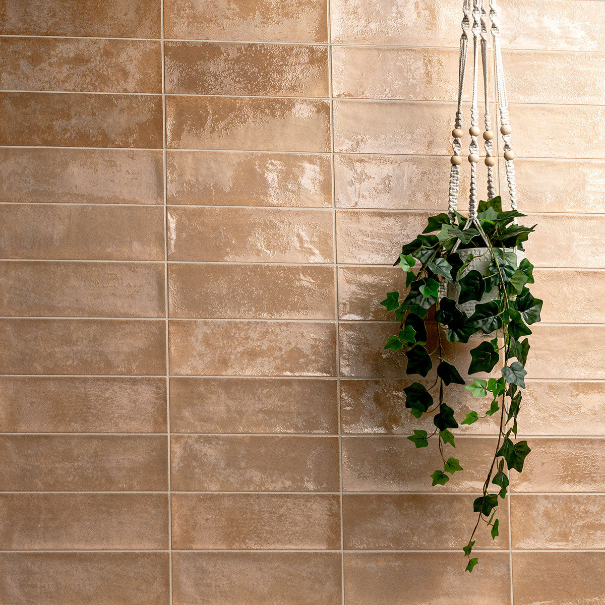 Village 4x12 Matte Ceramic Wall Tile — installed room view — color Coral