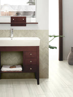 Watercolor Chevron Matte Porcelain Mosaic — installed room view — color Bianco