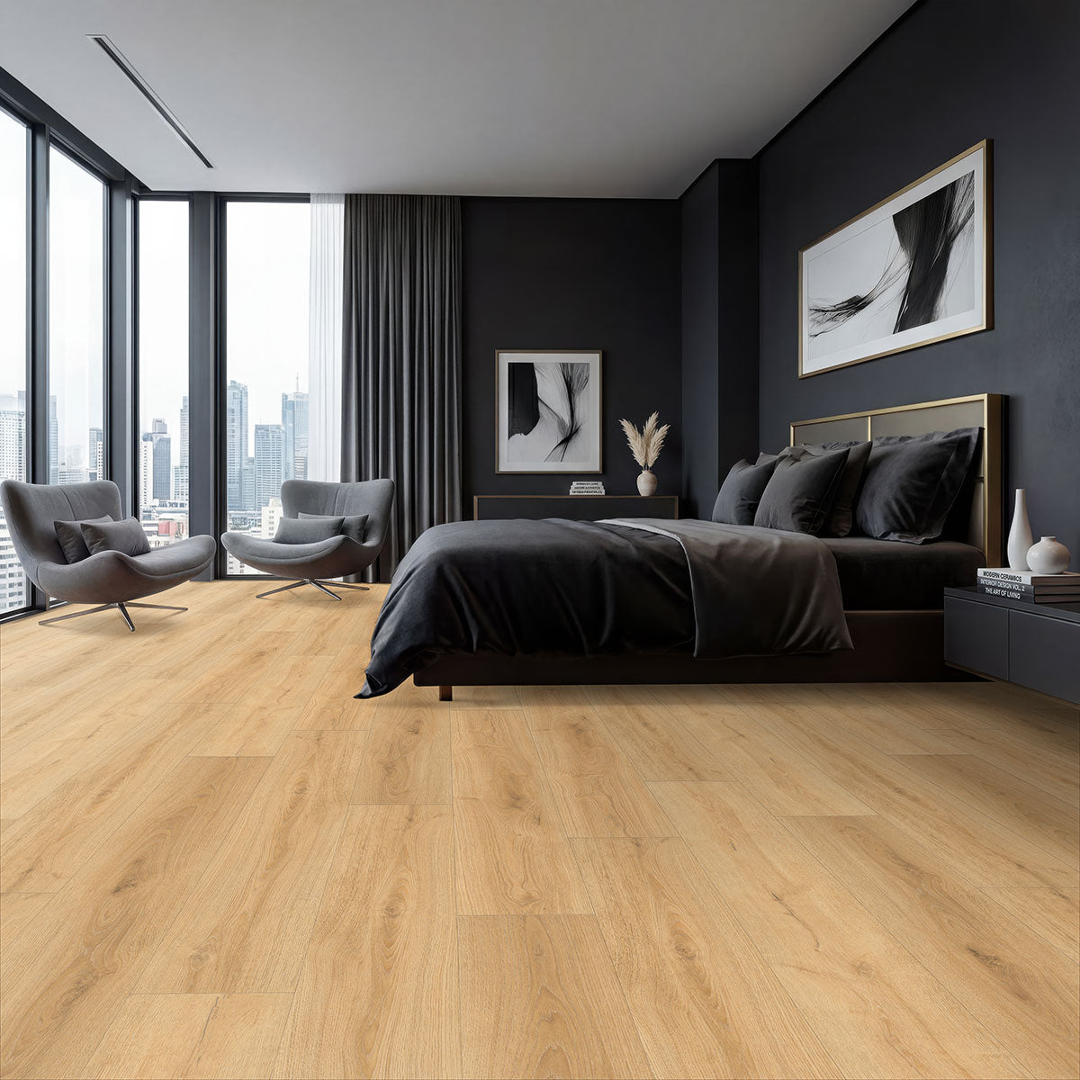 Wayne Parc 9x60 Waterproof WPC Luxury Vinyl Plank — installed room view — color Elwood