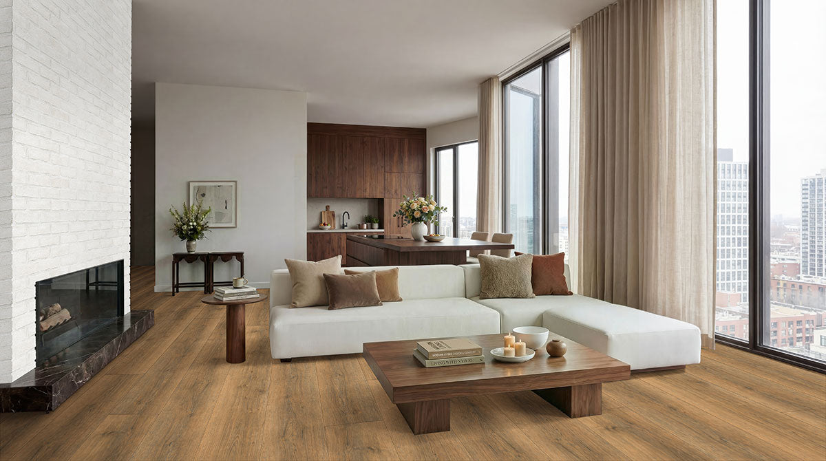 Wayne Parc 9x60 Waterproof WPC Luxury Vinyl Plank — installed room view — color Macland