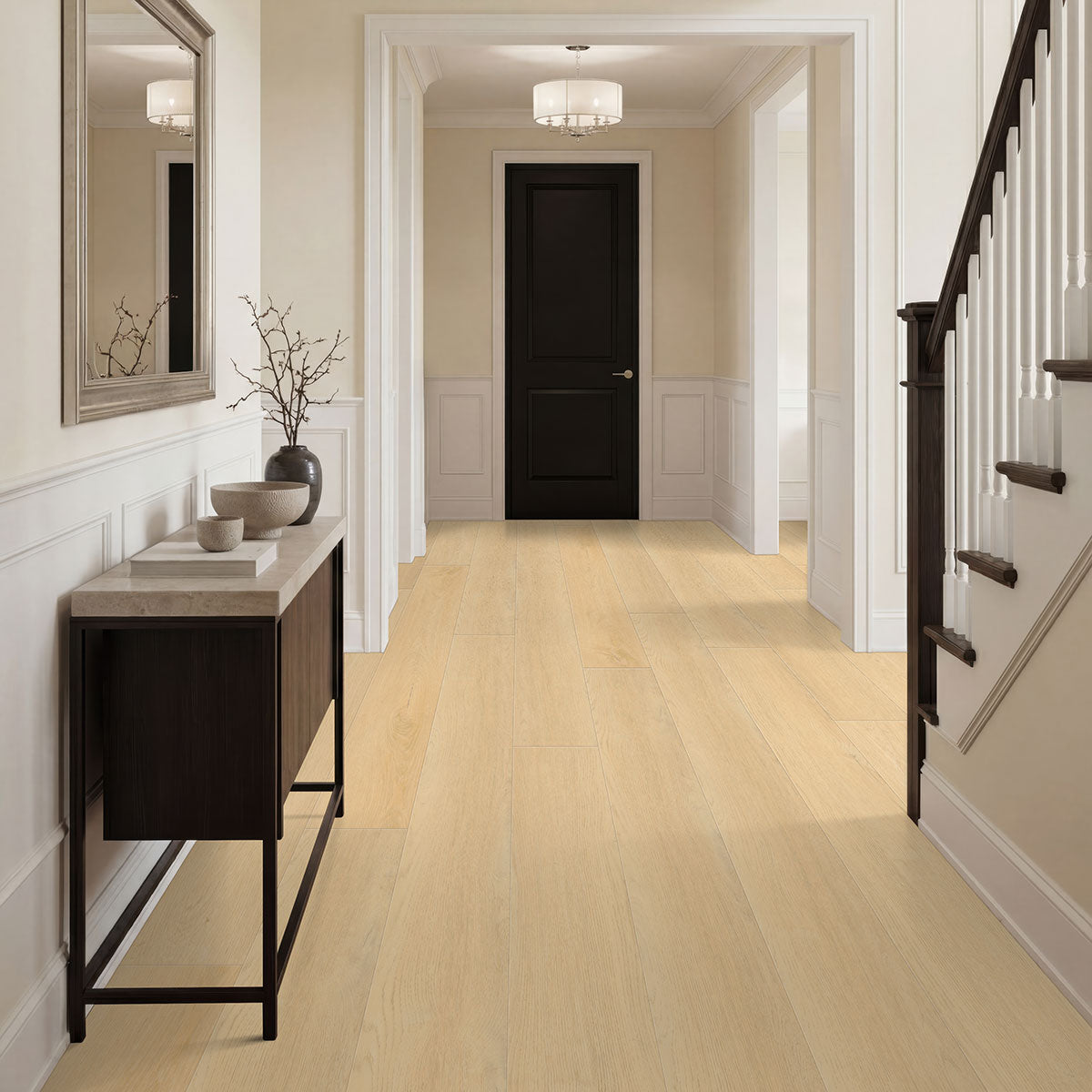 Wayne Parc 9x60 Waterproof WPC Luxury Vinyl Plank — installed room view — color Mellshire