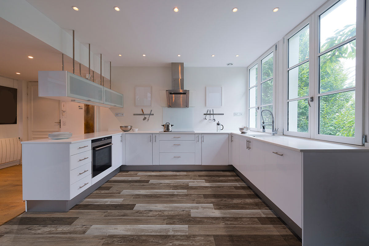 Prescott 7x48 6.5mm 20MIL Waterproof Rigid-Core LVP — installed room view — color Weathered Brina
