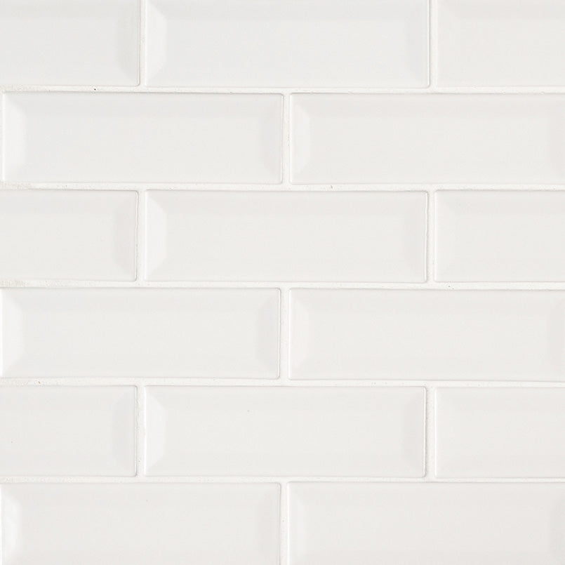 Highland Park 2x6 Glossy Beveled Ceramic Wall Tile — clean product view — color Whisper White