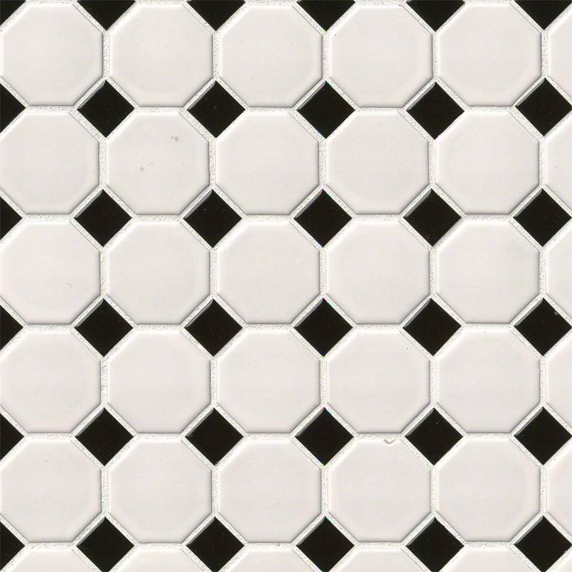 White and Black Matte Octagon Porcelain Mosaic — clean product view