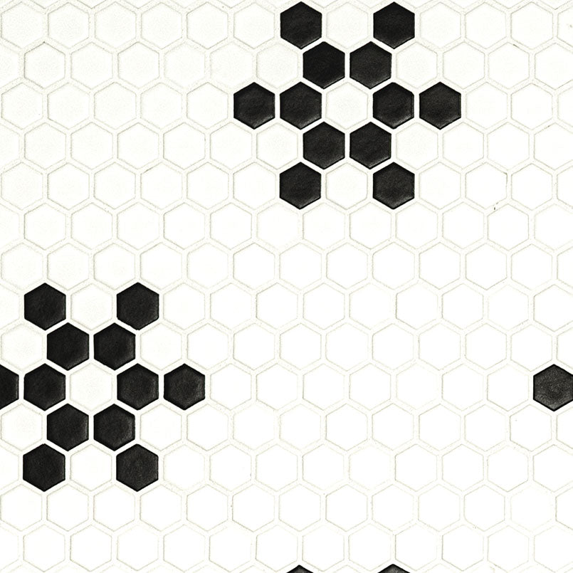 White and Black Mod Petal Pattern Matte Porcelain Mosaic — clean product view