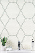 White and Gray Hive Pattern Matte Porcelain Mosaic — installed room view — color White And Gray Hive Pattern