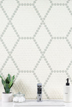 White and Gray Hive Pattern Matte Porcelain Mosaic — installed room view — color White And Gray Hive Pattern