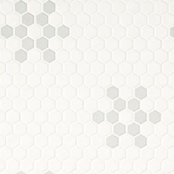 White and Gray Mod Petal Pattern Matte Porcelain Mosaic surface detail