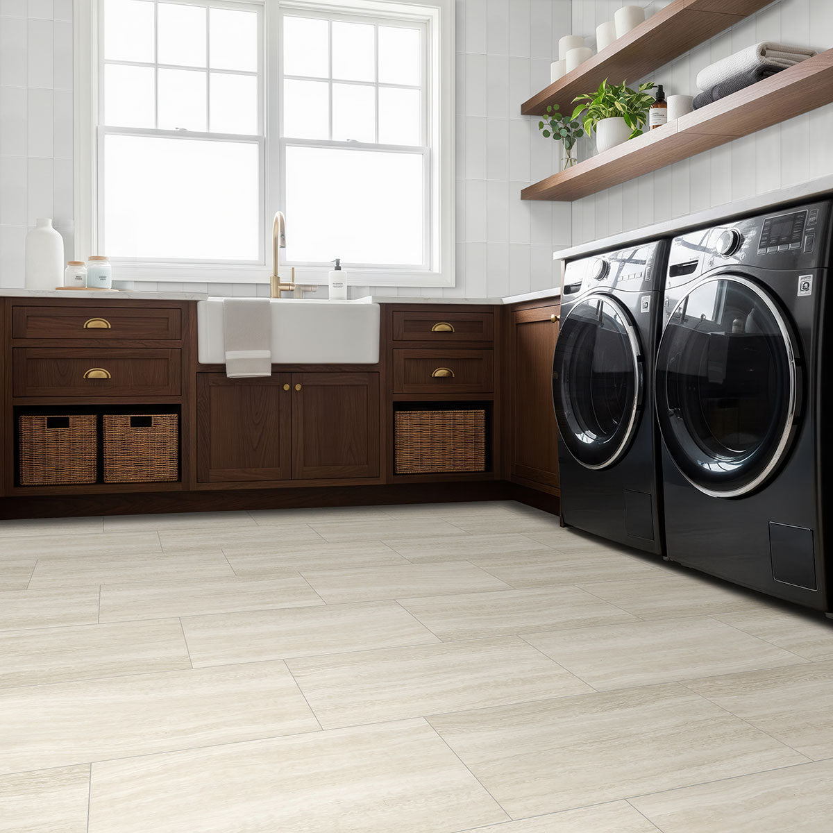 Glenridge 12x24 2mm 12mil Glue-Down Luxury Vinyl Tile — installed room view — color White Ocean