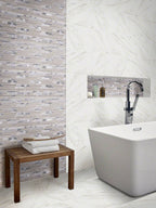 White Wave Interlocking 4mm Glass-Stone-Metal Mosaic installed room scene