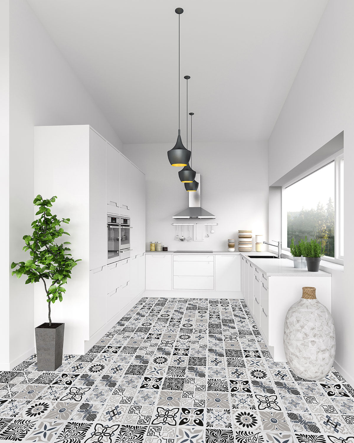 Trecento 12x24 5mm Stone-Look Rigid-Core Luxury Vinyl Tile — installed room view — color Windsor Isle