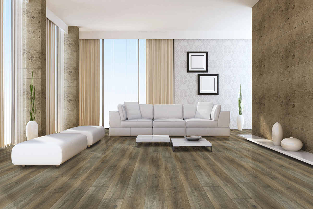 XL Ashton 9x60 Waterproof Rigid-Core Luxury Vinyl Plank — installed room view — color Maracay Brown