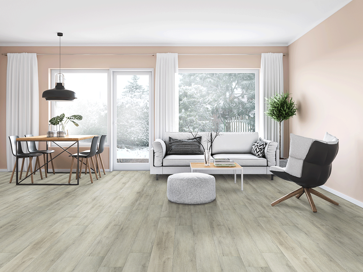 XL Ashton 9x60 Waterproof Rigid-Core Luxury Vinyl Plank — installed room view — color York Gray