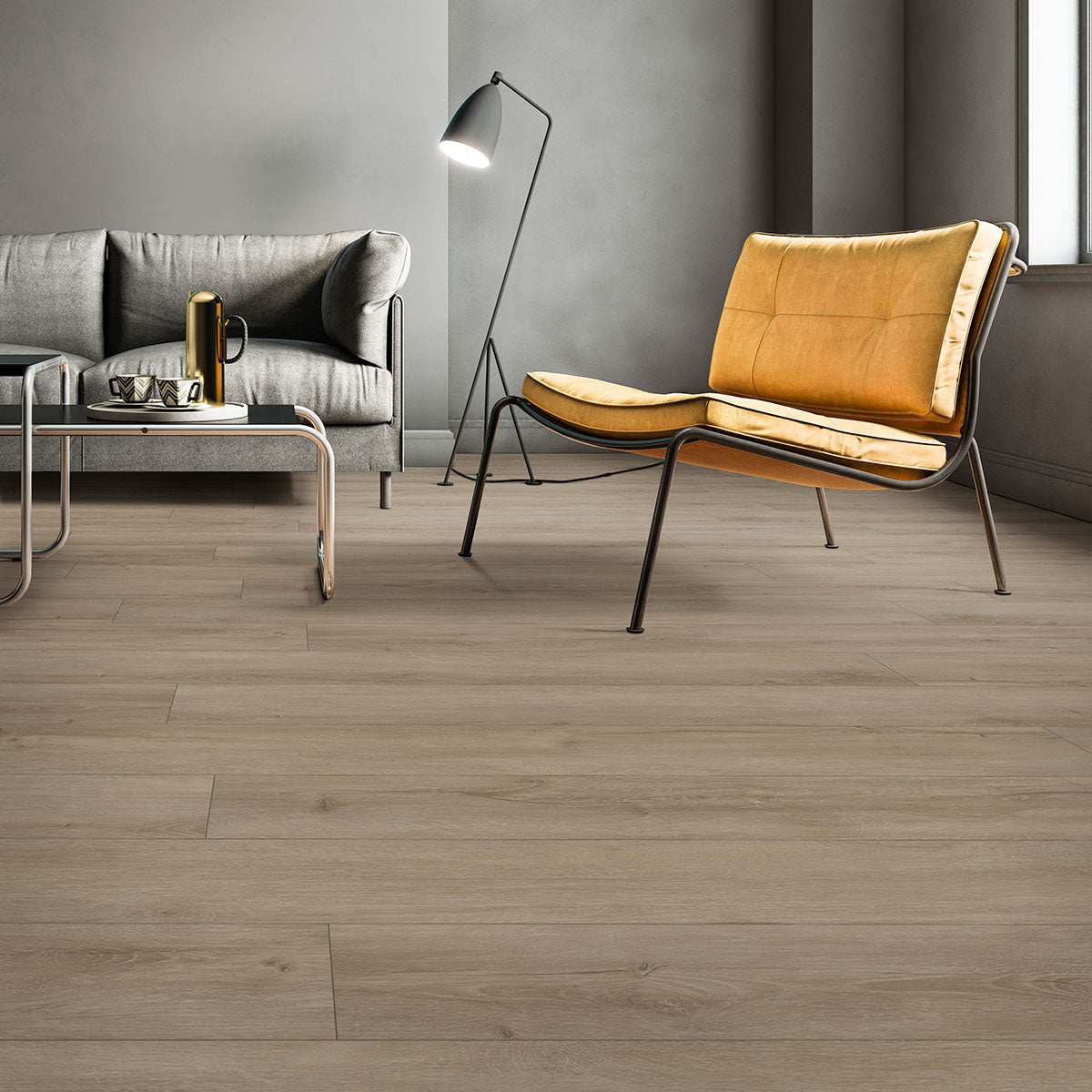 XL Cyrus 9x60 Waterproof Rigid-Core Luxury Vinyl Plank — installed room view — color Sandino