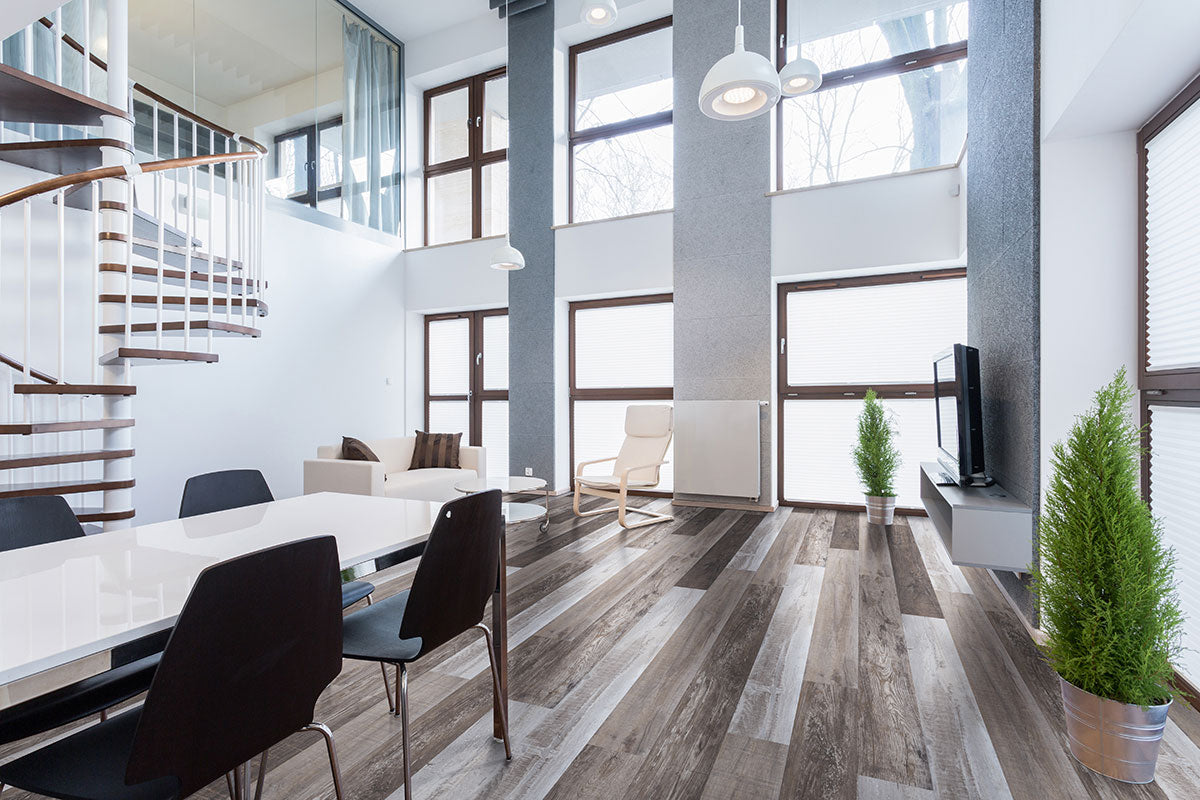 XL Cyrus 9x60 Waterproof Rigid-Core Luxury Vinyl Plank — installed room view — color Weathered Brina