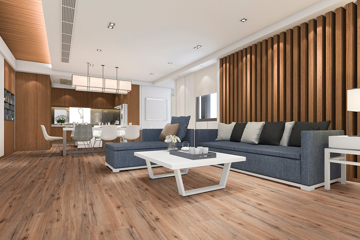 Cyrus 2.0 7x48 5mm 20mil Waterproof Rigid Core Luxury Vinyl Plank — installed room view — color Fauna