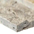 Silver Travertine XL Rockmount panel — stone edge close-up (LPNLTSIL924)