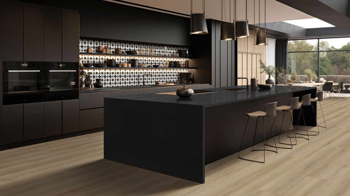 Zaria 8x8 Encaustic-Look Porcelain Tile — installed room view — color Sakura
